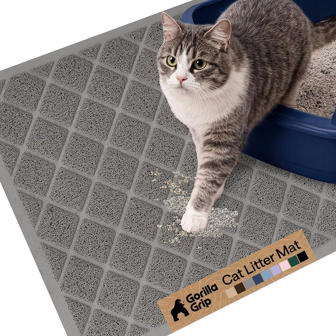 gorilla grip 24x17 gray cat litter box mat, cushioned coil mesh litter trapping mat, scatter control supplies for less mess