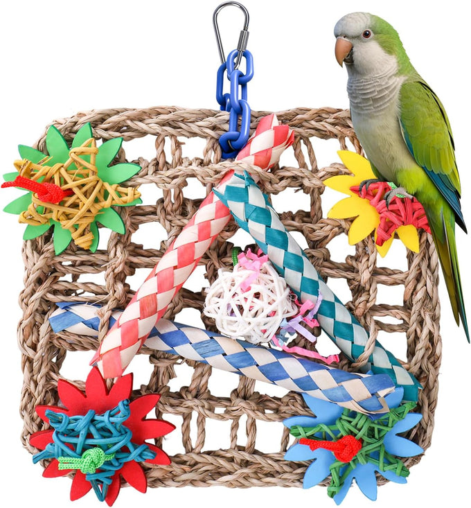 Cockatiel Extra Large Natural Seagrass Shredding Mat for Parakeets Budgies Conures Lovebirds Parrot Enrichment Activity Center