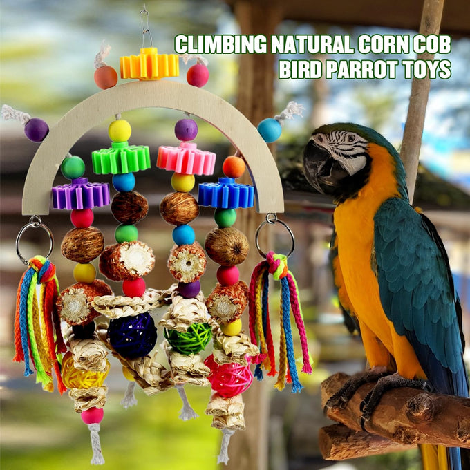 Natural Corncob Wood & Mango Chew Toys for African Grey Parrots, Small Parrots, Parakeets