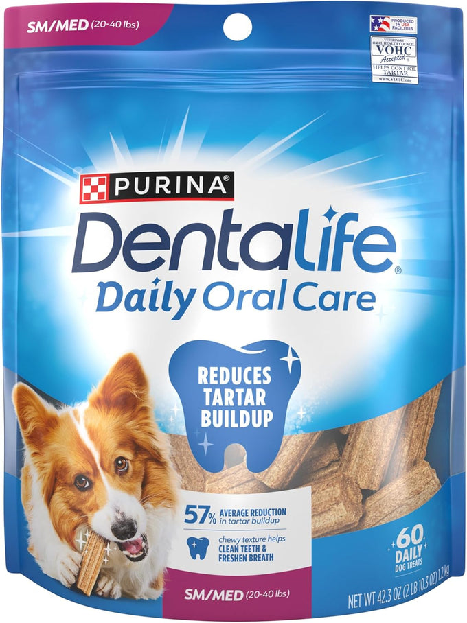 Purina DentaLife daily oral care dog dental chews for small and medium breed dogs, 60-count