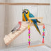 Wooden Bird Perch Platform Toy Set with Mirror, Climbing Ladder, and Swing for Parrots and Budgerigars