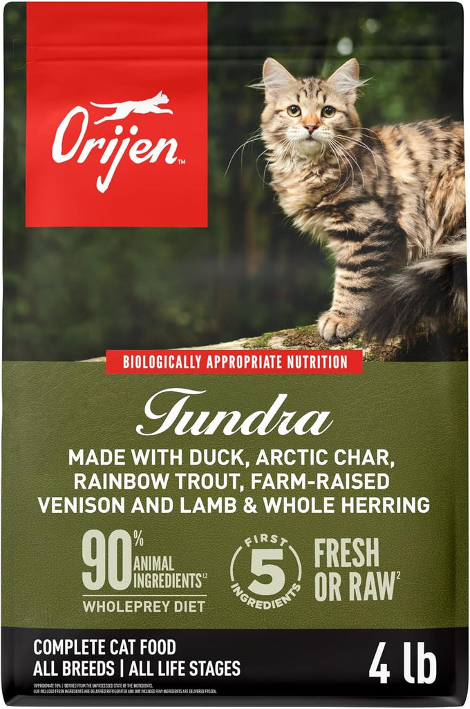 oriyen grain-free high-protein premium dry cat food original recipe 4lb bag for adult cats