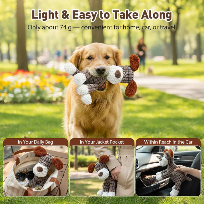 Brown Durable Dog Stuffed Toy for Aggressive Chewers, Interactive Squeaky Teething Toy for Small Medium Large Dogs Puppy
