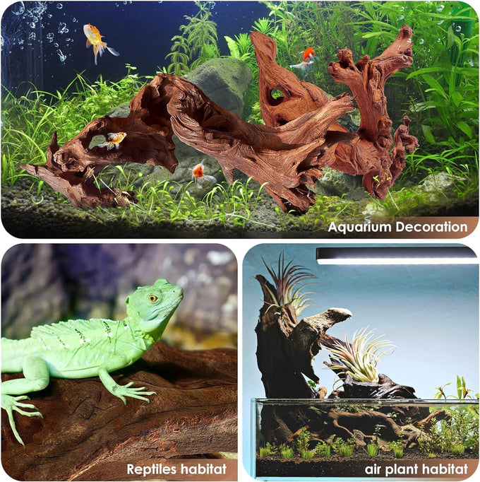 Jorewood natural aquarium driftwood 3-piece set for fish tanks and reptile terrariums, low tannin, 7-11 inch, easy to sink