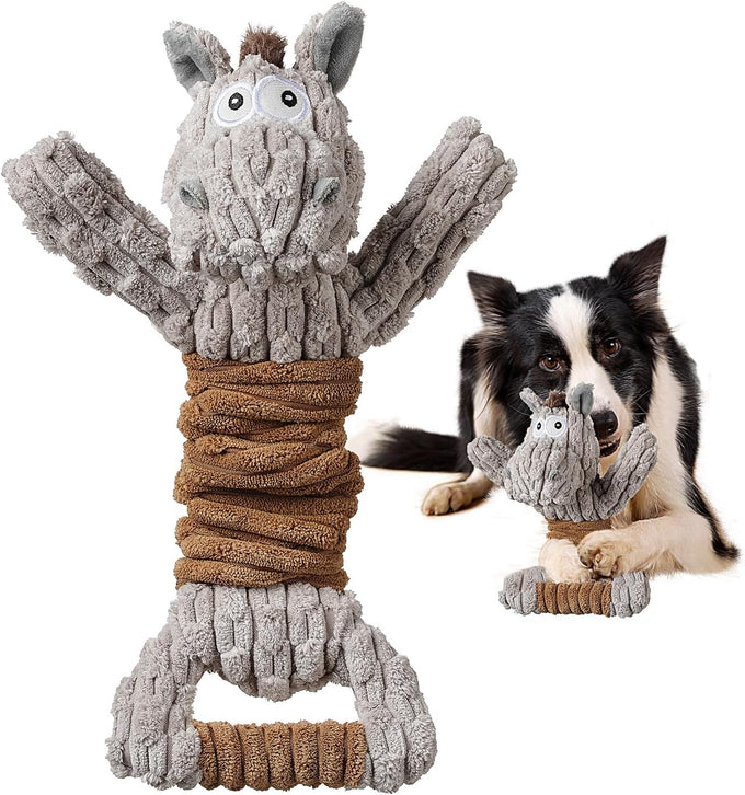 sedioso tug of war dog toy, crinkle donkey plush toy for large dogs, soft squeaky stuffed animal