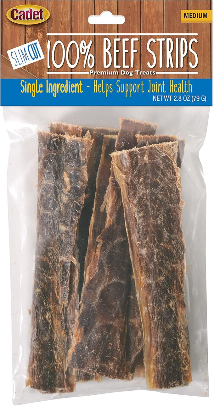 Cadet 100% Beef Strips Dog Treats, Single Ingredient, High Protein Rawhide Alternative for Small & Large Dogs, 8 Ounce