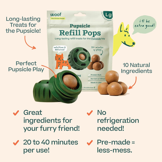 woof pupsicle chicken refill pops, wholesome dog treats for dogs 25-75 lbs, 7 count
