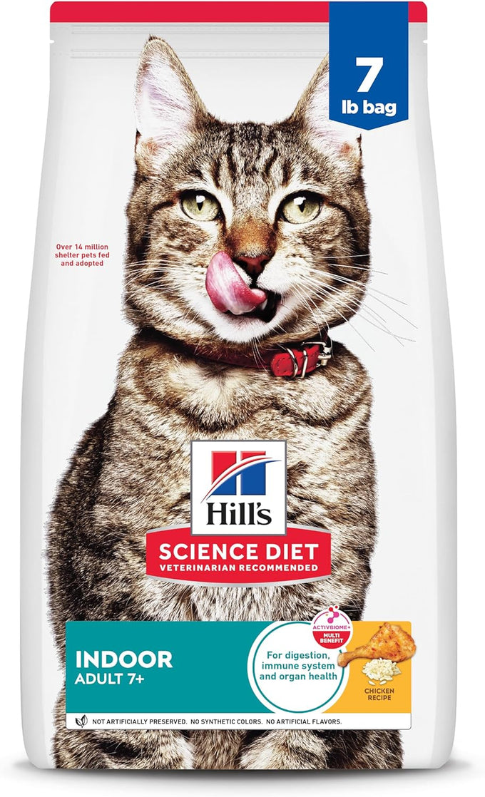 Hills Science Diet Adult 7+ Indoor Dry Cat Food, Chicken, 7 lb. Bag - High-Quality Protein