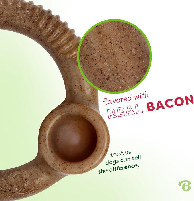 Benebone ring Durable USA made Medium Real Bacon Dog Chew Toy for Aggressive Chewers