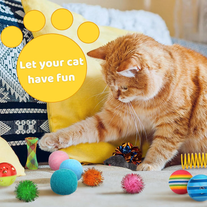 Quozuo 60pcs kitten toys, cat balls springs toy set with variety of cat ball toy, cat mouse toys, cat springs