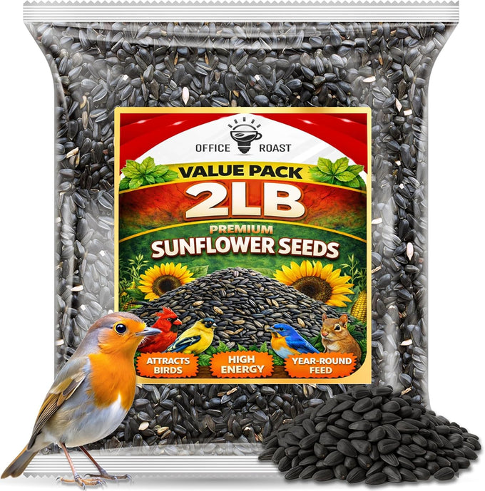 Office Roast Premium Black Sunflower Seeds 2 LB Bulk Pack for Backyard Bird Feeders High-Energy Songbird Food