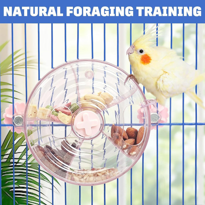 bnosdm pink creative bird feeder with seed food rotating wheel for parrot puzzle toys