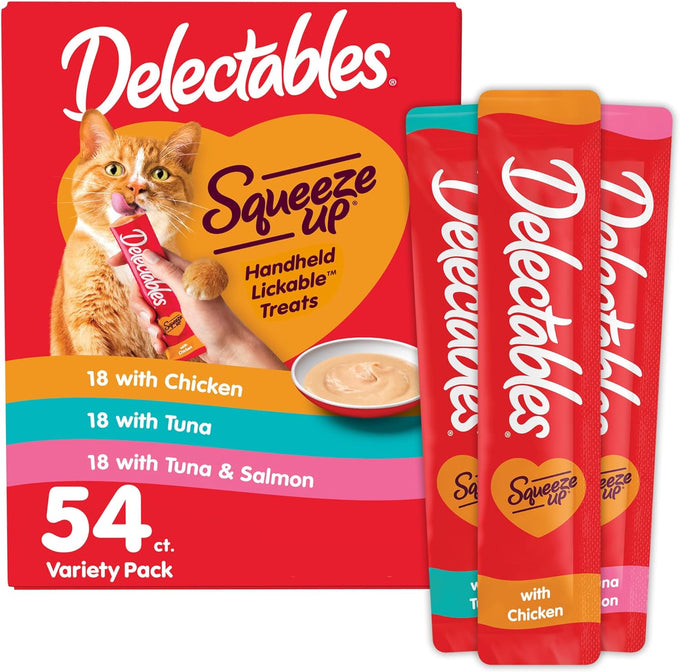 Delectables squeeze up variety pack 72 tubes grain free cat treats 0.5 oz each