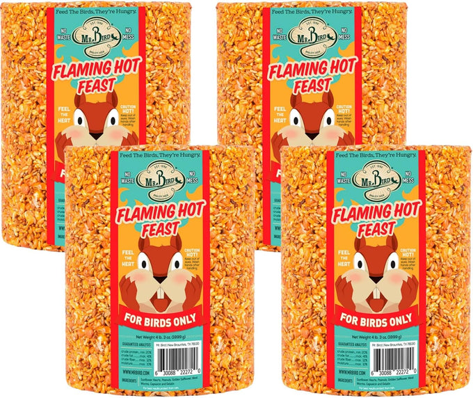 Mr. Bird Flaming Hot Feast Large Wild Bird Seed 6" Cylinder 4 lb 3 oz, Squirrel-Resistant Formula