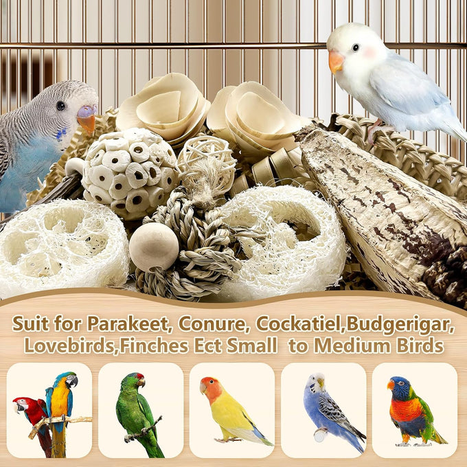 Nature Color Natural Bird Toy Foraging Parrot Shredding Toys Box for Small-Medium Birds