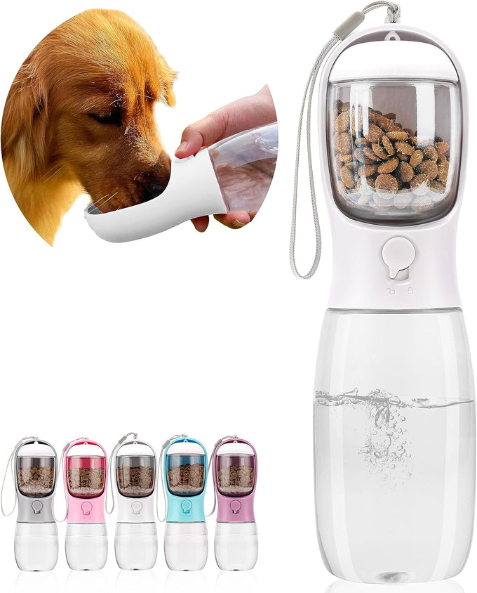 avelora dog water bottle with food container, 10oz/15oz/19oz leak proof pet water dispenser for walking hiking travel