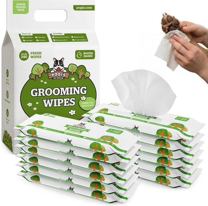Pogi's hypoallergenic dog grooming wipes - gentle, fragrance-free, 100 count, for paws, body & butt