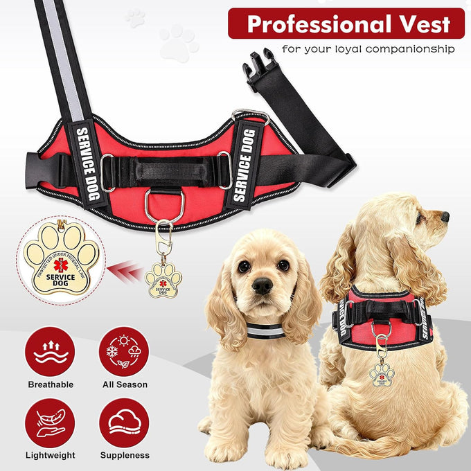 Opstin service dog vest with ID tag and 50 ADA cards, service dog harness in sizes X small to XX large, metal dog tag with ruggedized clip
