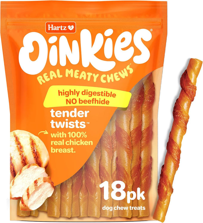 Hartz Oinkies Tender Twists Rawhide-Free Chicken Breast Dog Chews with Real Chicken Breast 36 Count