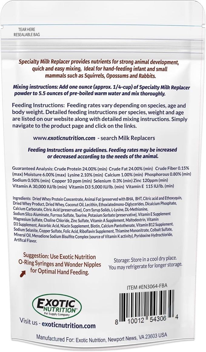 Specialty Milk Replacer 8.8oz for Baby Squirrels, Rabbits, Opossums, Raccoons - Instantized Protein Formula