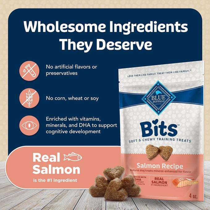 Blue Buffalo Bits Soft Dog Training Treats with Natural Salmon Recipe, 4-oz Bag, No Chicken or Soy
