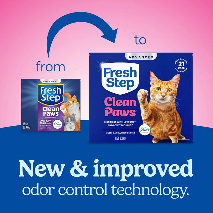 fresh step advanced clean paws low-tracking clumping litter with febreze freshness, 37 lbs, 2 x 18.5 lb, multi cat formula
