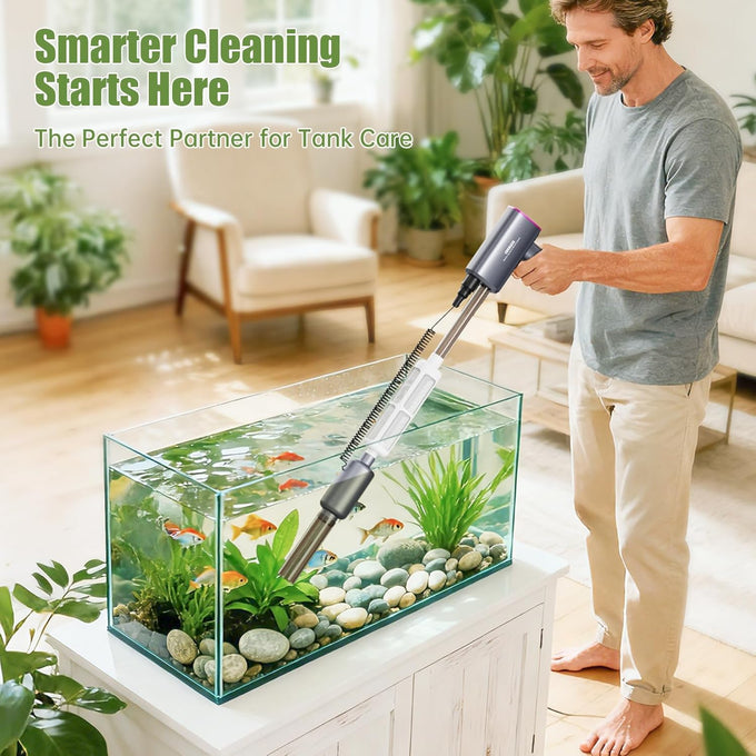 Cordless 6-in-1 Electric Fish Tank Cleaner, 36W Rechargeable, 650GPH Strong Suction for 5-150 Gallon Tanks