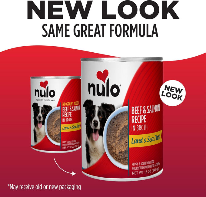 Nulo Land & Sea Adult Dog Food 12oz Cans, Pack of 5, Beef & Salmon Recipe in Broth with Real Meat and No Grains