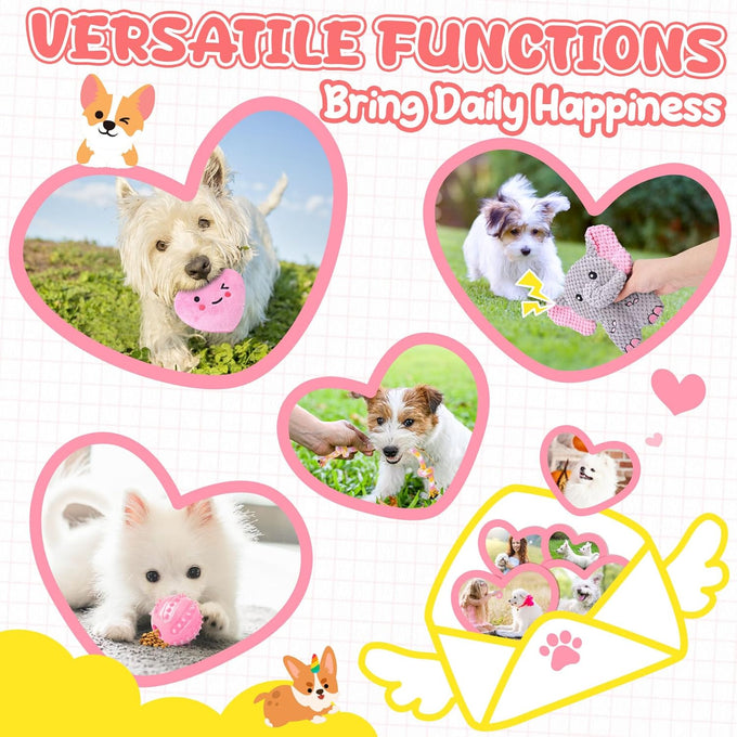 XIUGOAL pink puppy toys 9 pack for small dogs teething enrichment squeaky plush toys rope toys