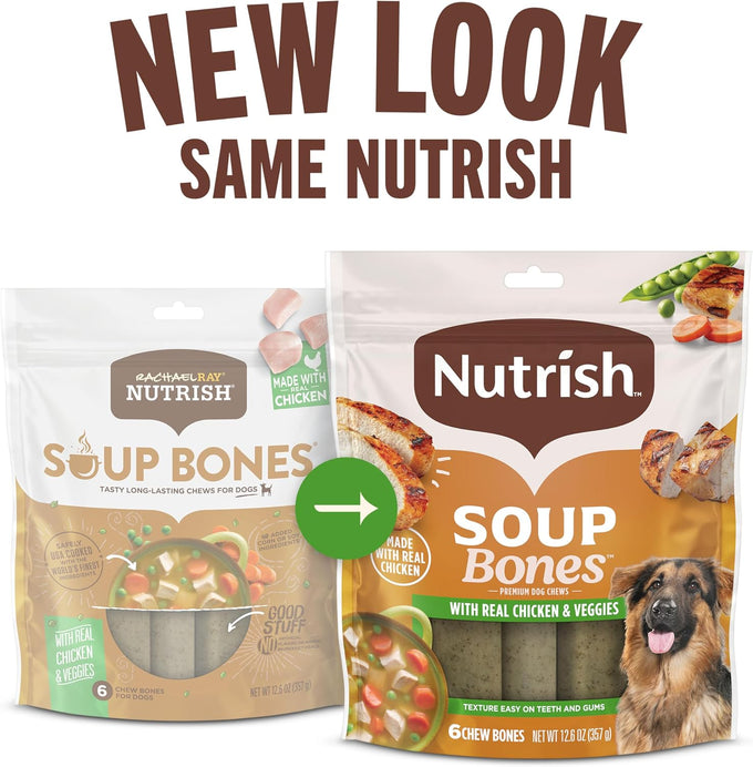 Rachael Ray Nutrish Soup Bones Premium Dog Chews with Real Chicken & Veggies, 11 Pieces, Soft Texture, Rawhide-Free