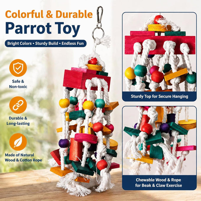 Rypet Parrot Cage Bite Wooden Block Toy for Small Medium African Greys Parrots Birds