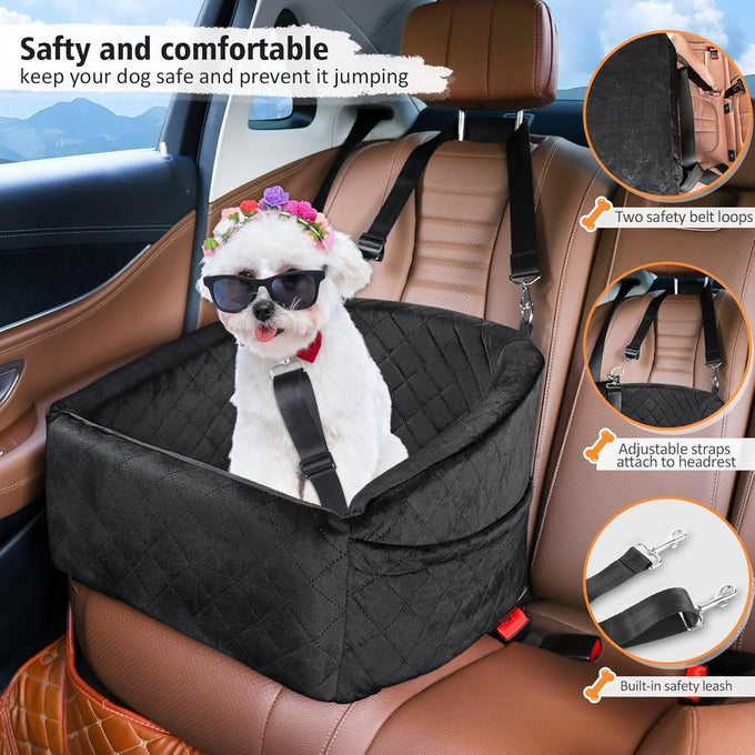 NEEZUKAR Dog Car Seat for Small Medium Dogs, detachable washable dog booster seat under 30lbs, pet car seat travel bed with storage