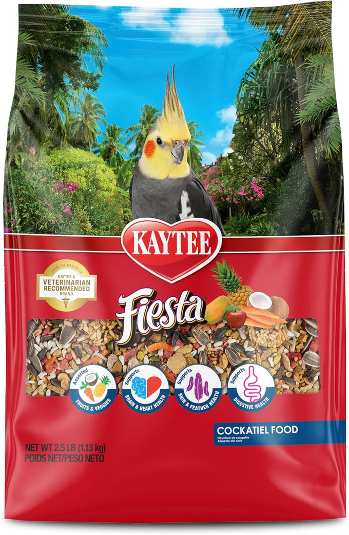 Kaytee Fiesta Cockatiel Food, 2.5 pounds, Nutritious and Fun Blend for Skin, Feather, Digestion, Brain, and Heart Health