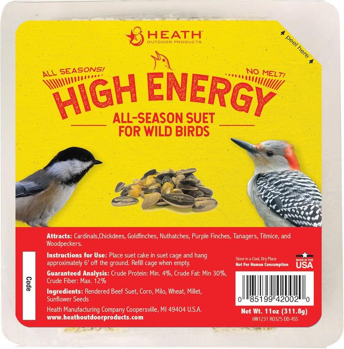 Heath Outdoor Products DD4SS high energy suet cakes, 12-pack case, no melt, easy-open packaging