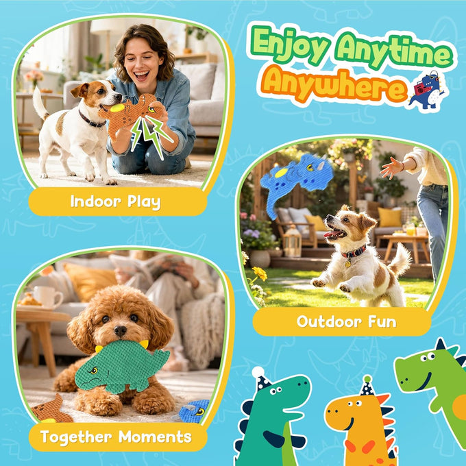 kipritii dinosaur squeaky dog toys 3-pack for interactive play & boredom relief