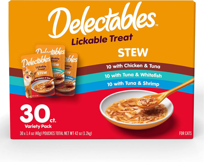 Delectables Lickable Treat Stew Wet Cat Treat Variety Pack, Grain-Free, 30ct, 1.4oz Pouch