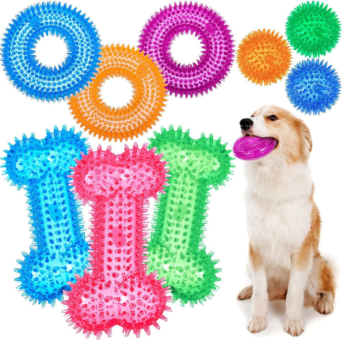 Yunsailing 9 piece dog squeaky toys set, TPR rubber pet chew toys for small medium size dogs teething and training