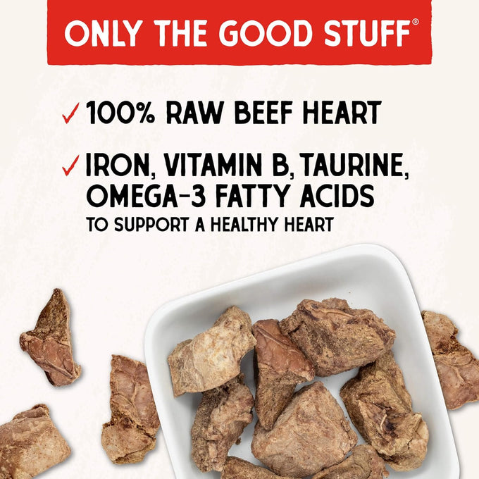 Stella & Chewy's premium freeze-dried raw beef heart dog treats, single ingredient, no additives, 3oz bag, perfect for training and picky eaters
