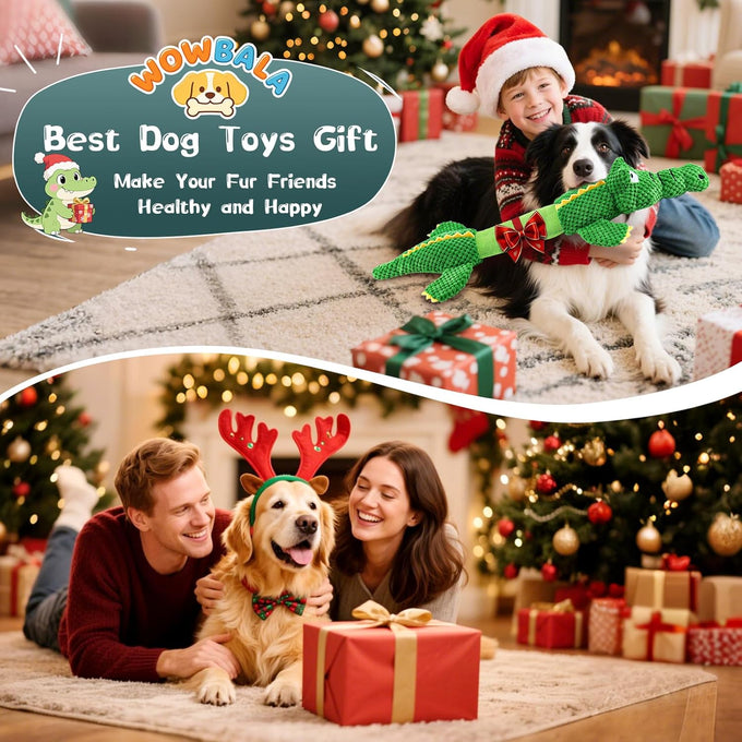 WOWBALA interactive squeaky dog chew toy for small, medium & large dogs, crocodile-shaped, plush, crinkle paper, 24-inch length