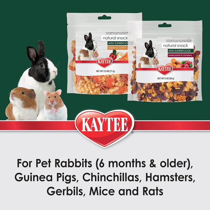 Kaytee natural pet snack for guinea pigs, rabbits, hamsters, and small animals, apple & carrot, 2.5 ounces