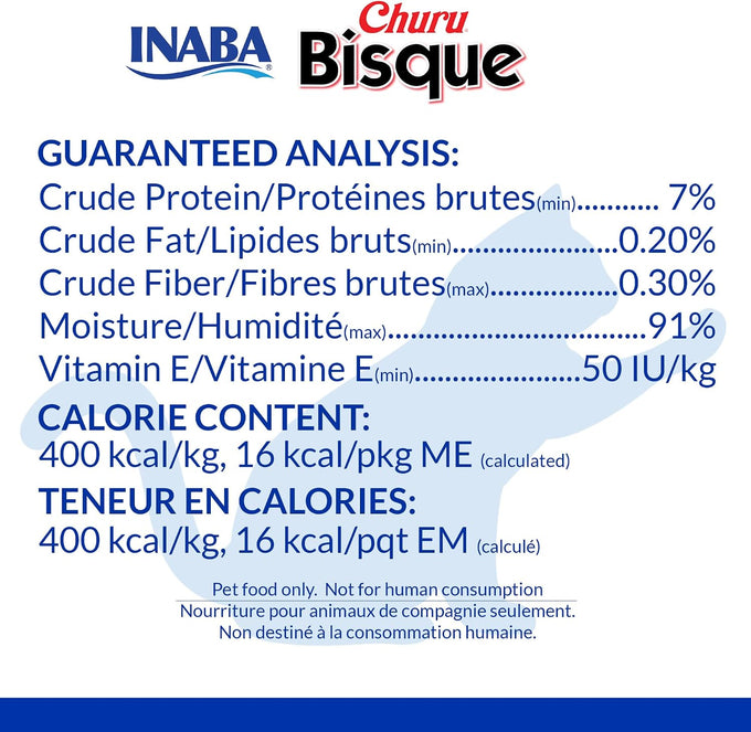 INABA Churu Bisque for Cats, Creamy Lickable Purée Side Dish with Vitamin E, 1.4 Ounces per Pouch, 12 Pouches, Tuna & Chicken Variety