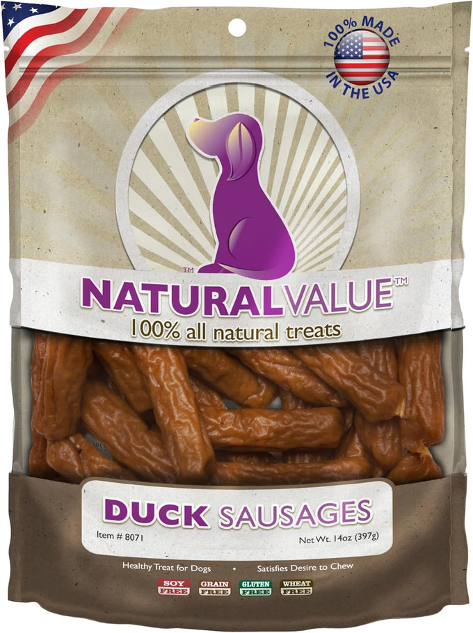 Loving Pets Natural Value Duck Sausages - Soft Jerky Dog Treats for Large & Small Breeds - Healthy Gluten, Wheat, Soy & Grain Free Pet Treats