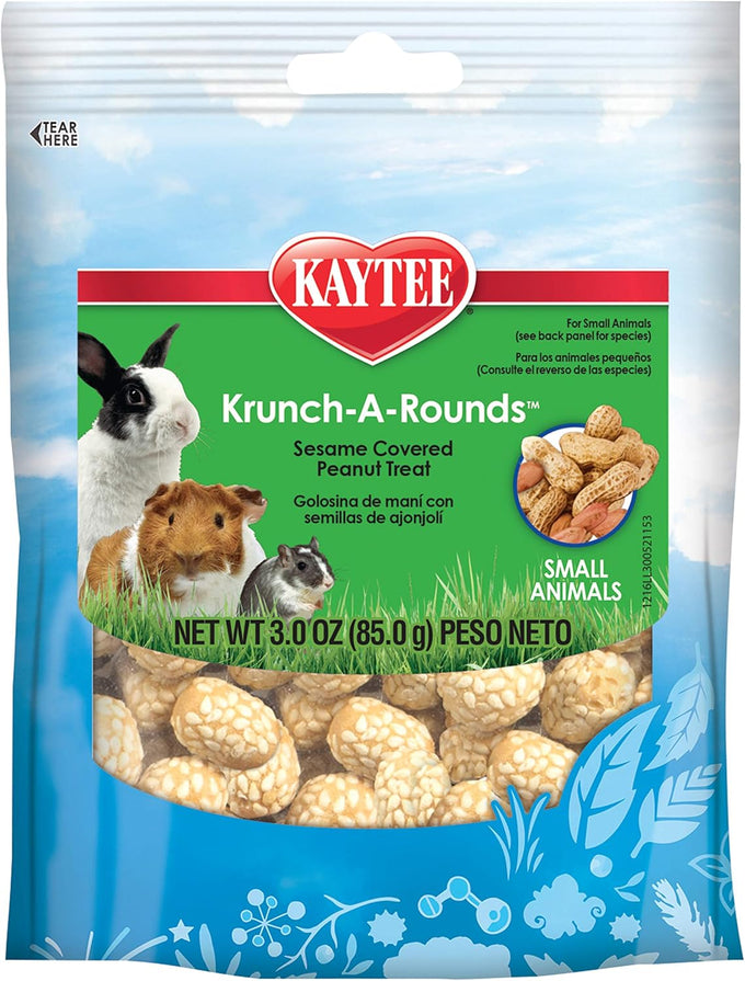 Kaytee Krunch-A-Rounds Sesame Covered Peanut Treat for small pets, 3 oz, crispy rice coating, sesame seeds