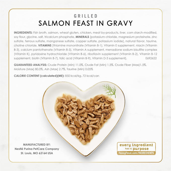 Purina Fancy Feast Grilled Wet Cat Food Seafood Variety Pack, 24 x 3 oz. Cans, No Artificial Colors or Preservatives