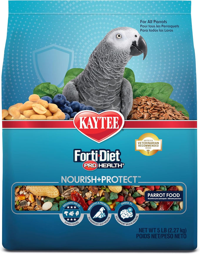 Kaytee Forti-Diet Pro Health Nourish+Protect Parrot Food, 5 pounds, Comprehensive Nutrition, Digestive Health, Immune Support, Science Backed