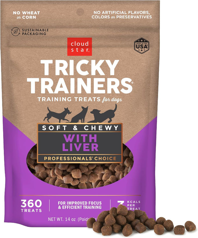 Cloud Star Tricky Trainers Soft & Chewy Liver Dog Treats, 14 oz. Pouch, Bite-Sized, Made in the USA