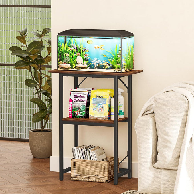 Snughome 2-tier rustic brown aquarium stand, heavy duty storage shelves for 20-gallon fish tank