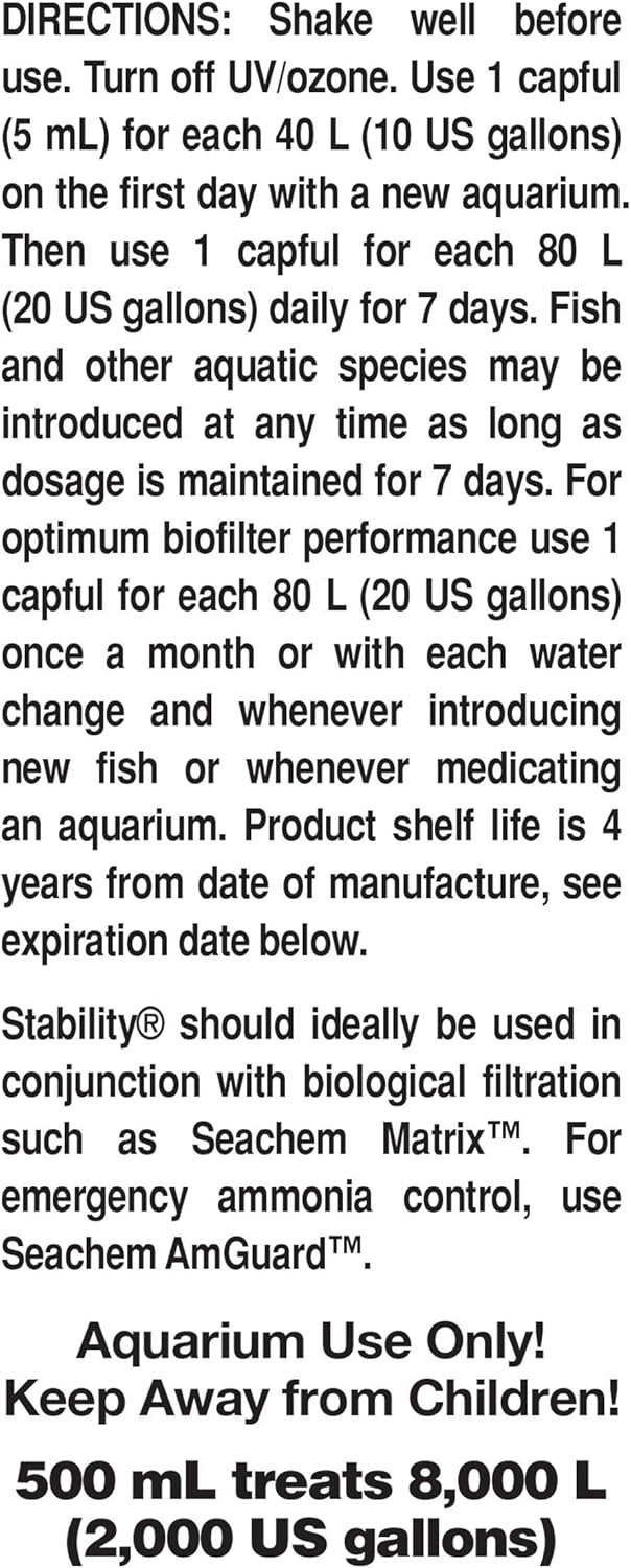Seachem Stability Fish Tank Stabilizer - 16.9 Fl Oz For Freshwater and Marine Aquariums, Pack of 1