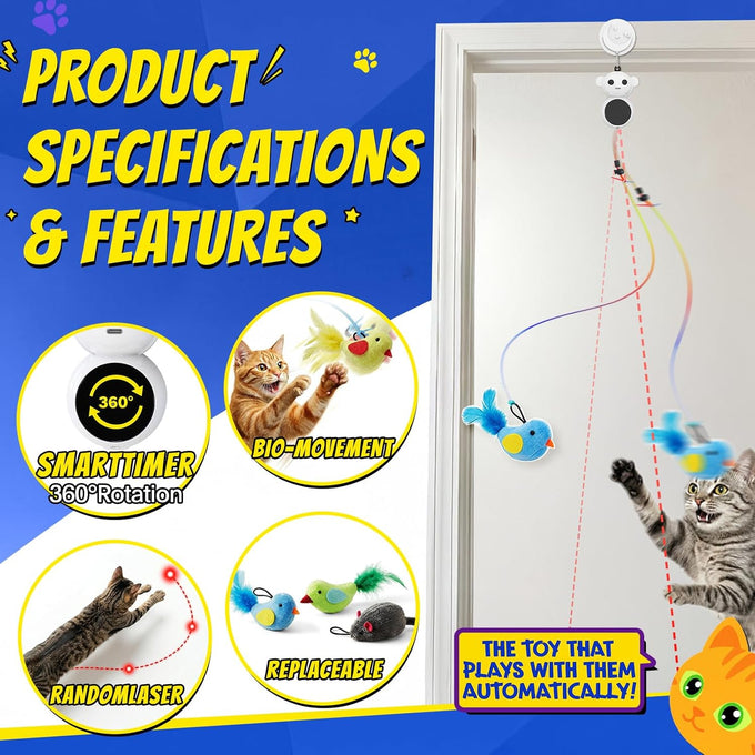 Interactive 2-in-1 Laser Pointer Cat Toy with Flying Bird and Smart Moving Wand