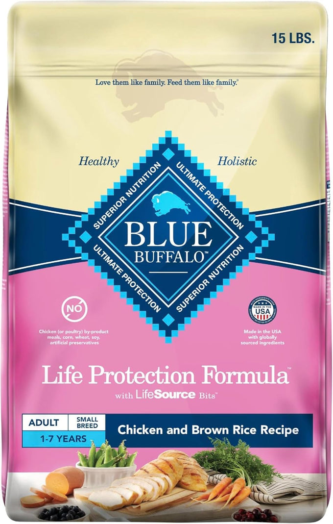 Blue Buffalo Life Protection Formula Adult Small Breed Dry Dog Food, 15-lb Bag, High Energy Needs, Natural Chicken & Brown Rice Recipe